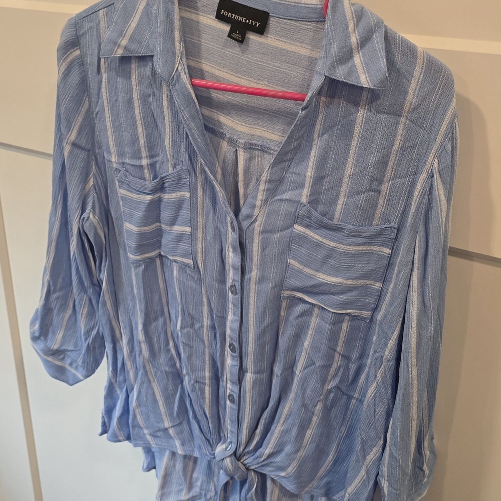 Fortune + Ivy Light Blue Striped Button Down Shirt
